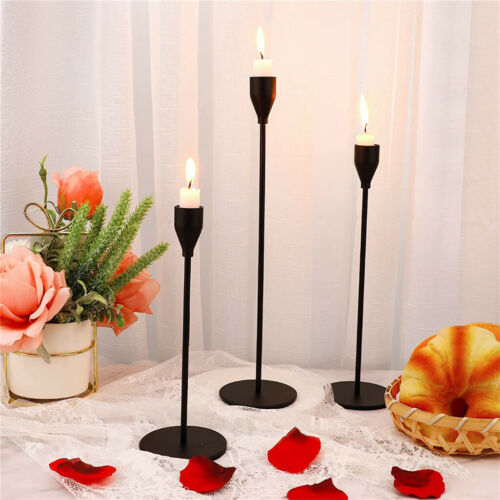 Set of 3 Decorative Candlestick Holder- gold and black