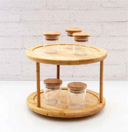 2-Tier BAMBOO Kitchen Rotating Spice Condiment Storage Rack