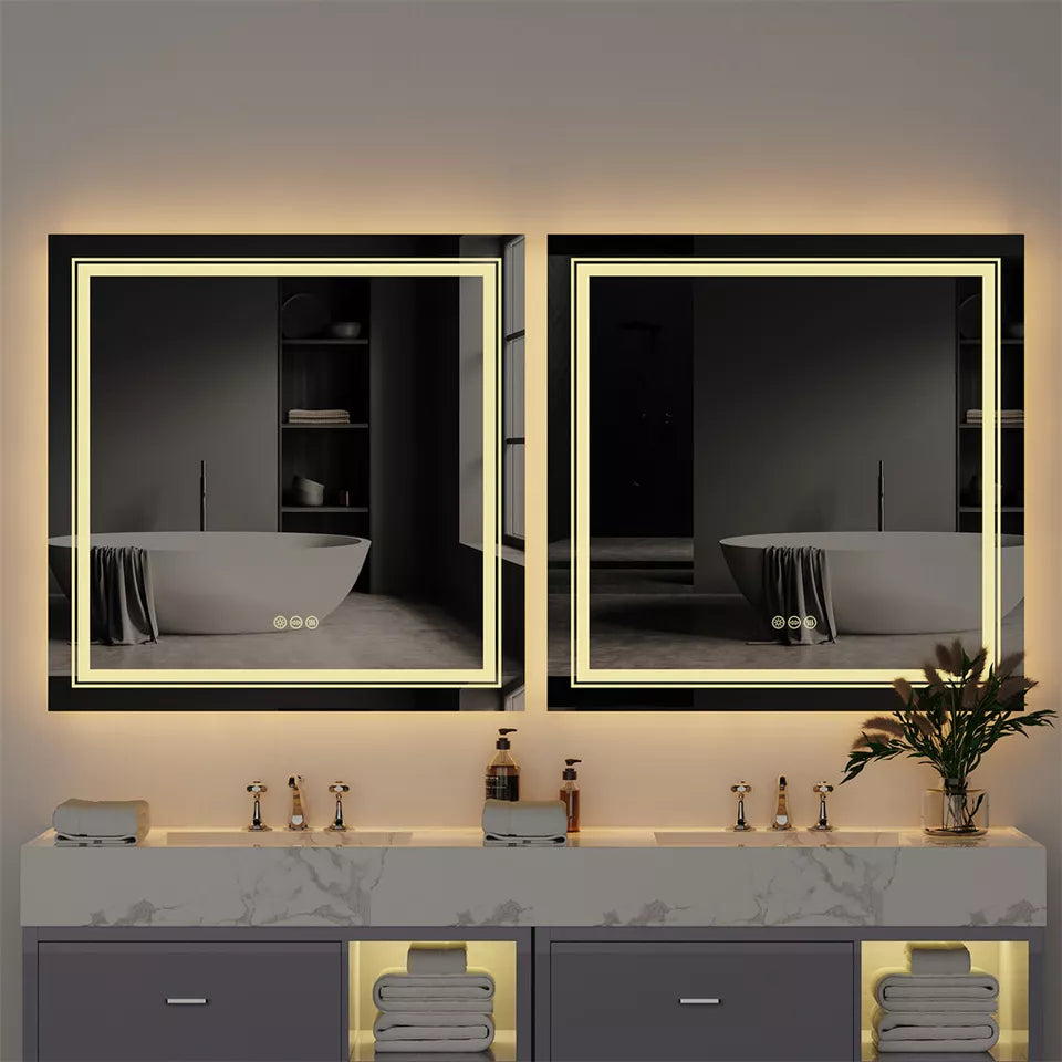 Dual LED Anti-Fog Square Bathroom Mirror