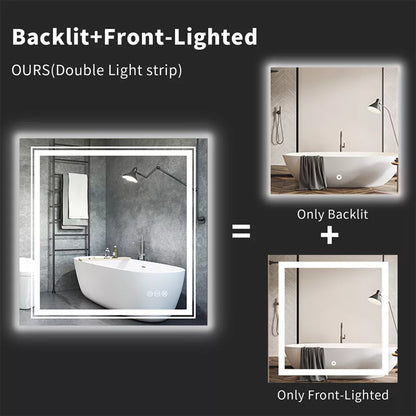 Dual LED Anti-Fog Square Bathroom Mirror