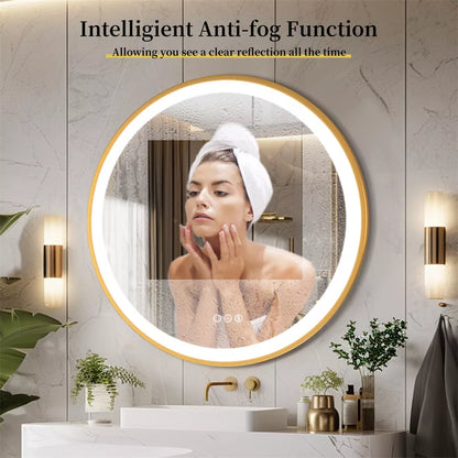 Gold Round LED Anti-Fog Bathroom Mirror