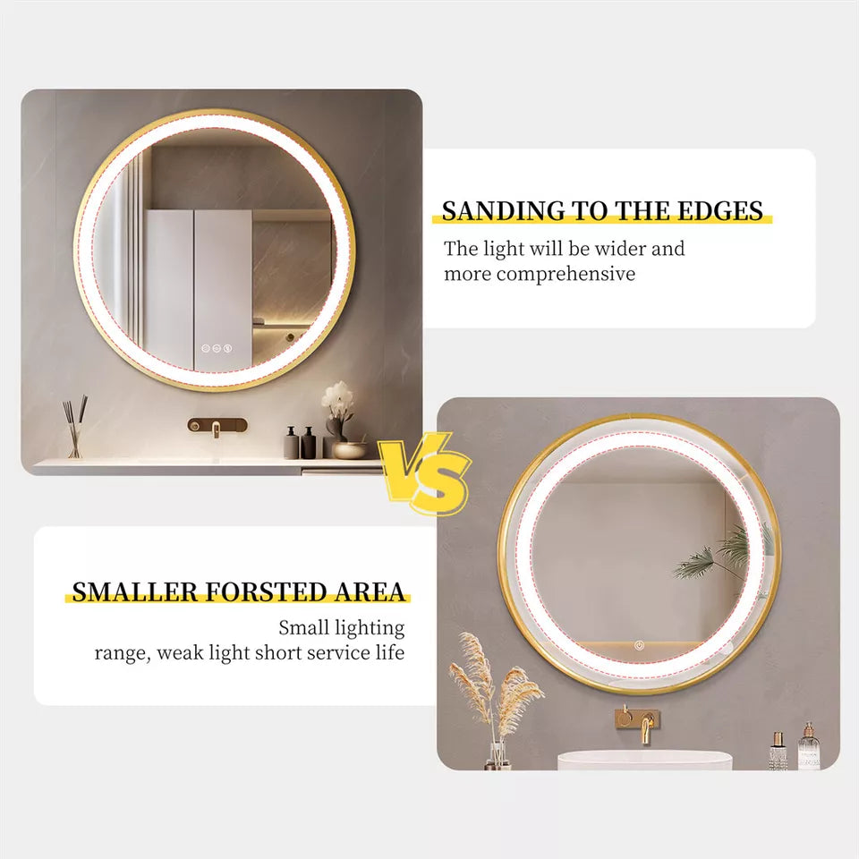 Gold Round LED Anti-Fog Bathroom Mirror