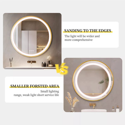 Gold Round LED Anti-Fog Bathroom Mirror