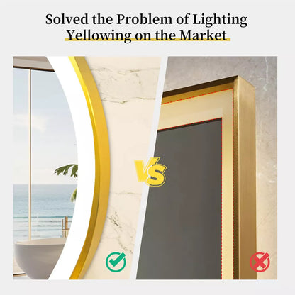 Gold Round LED Anti-Fog Bathroom Mirror