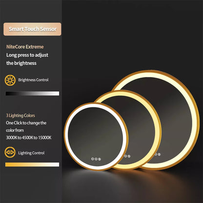 Gold Round LED Anti-Fog Bathroom Mirror