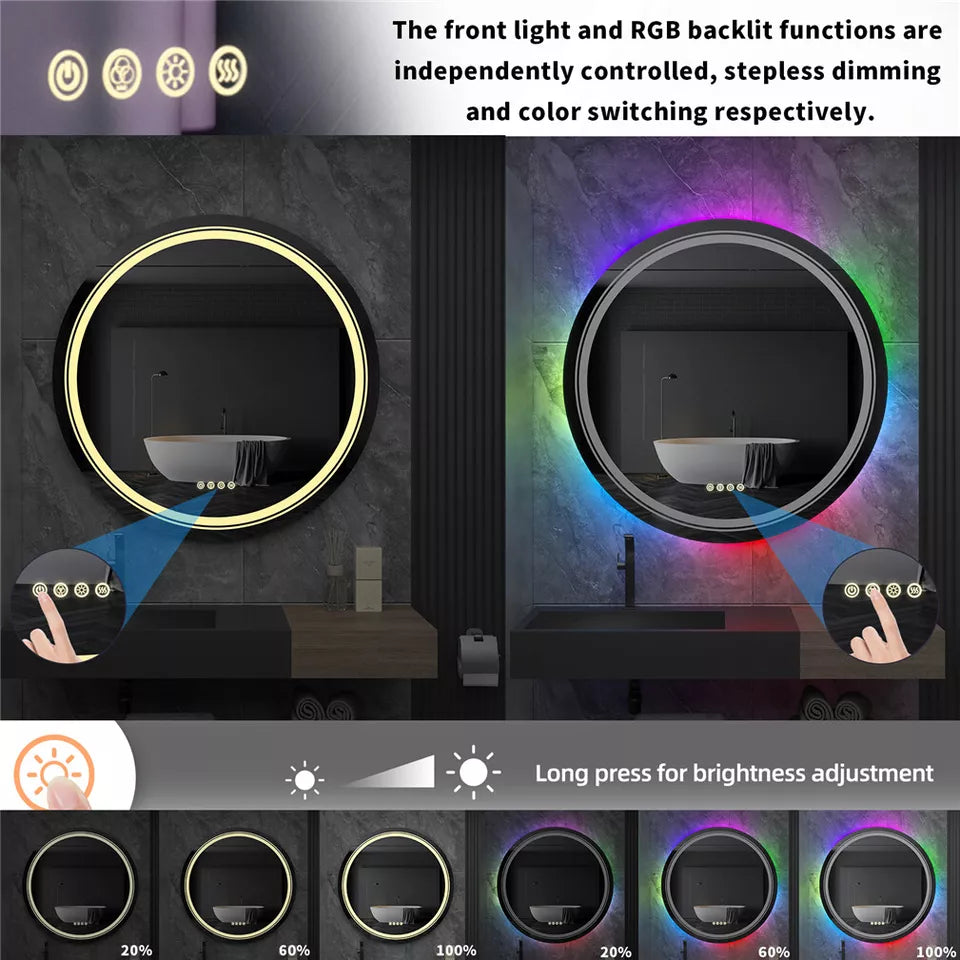 Round LED RGB Anti-Fog Bathroom Mirror