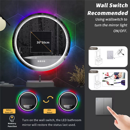 Round LED RGB Anti-Fog Bathroom Mirror