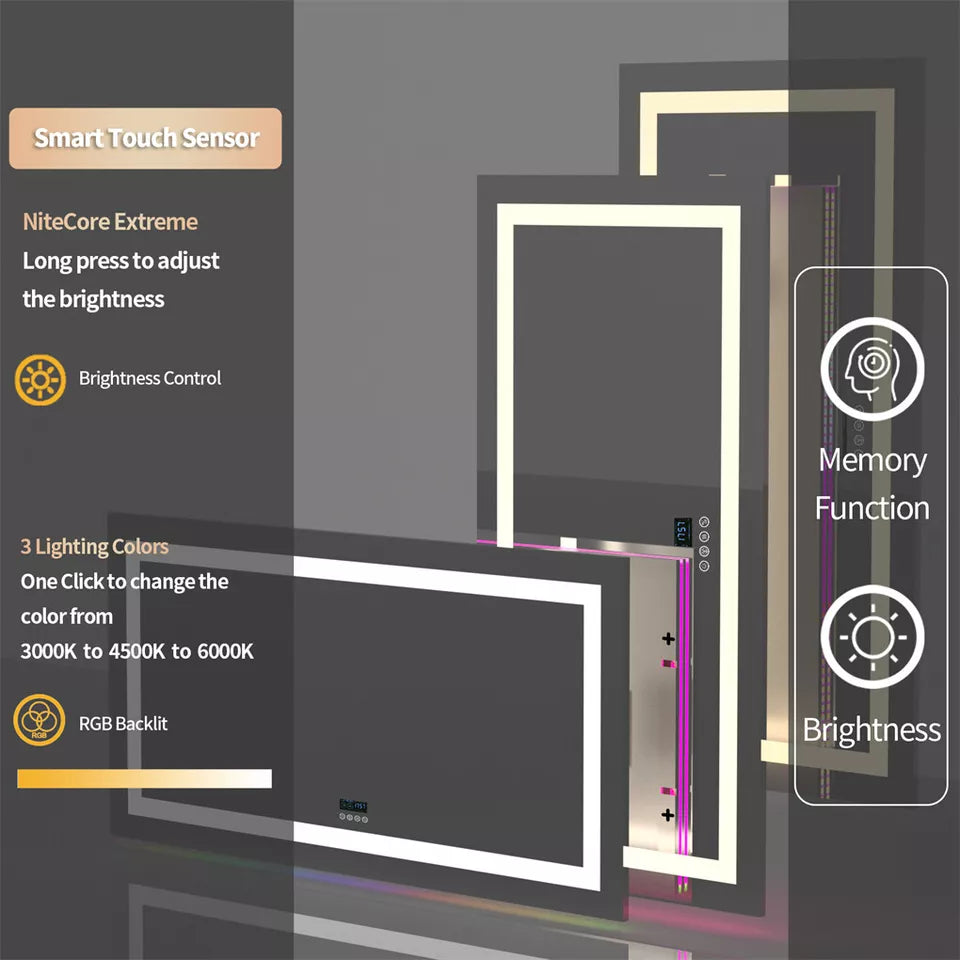 Smart RGB LED Bathroom Mirror with Music & Anti-Fog