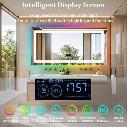 Smart RGB LED Bathroom Mirror with Music & Anti-Fog