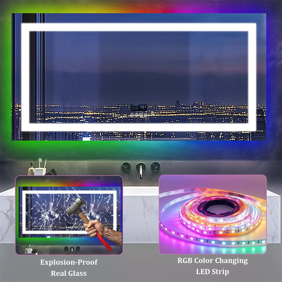 Smart RGB LED Bathroom Mirror with Music & Anti-Fog