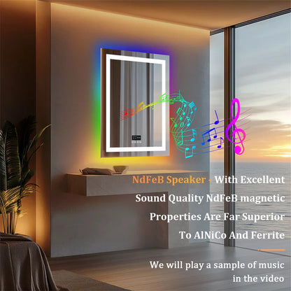 Smart RGB LED Bathroom Mirror with Music & Anti-Fog