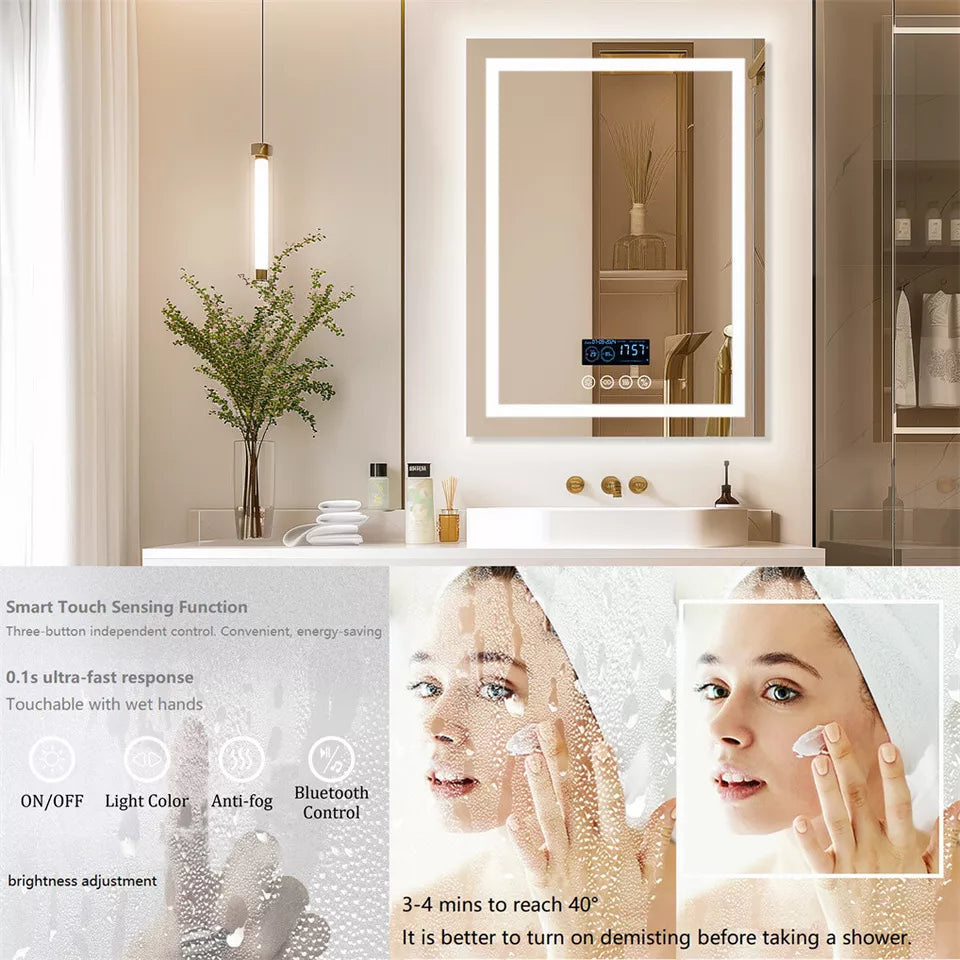 LED Bathroom Mirror with Anti-Fog, Bluetooth & Backlight