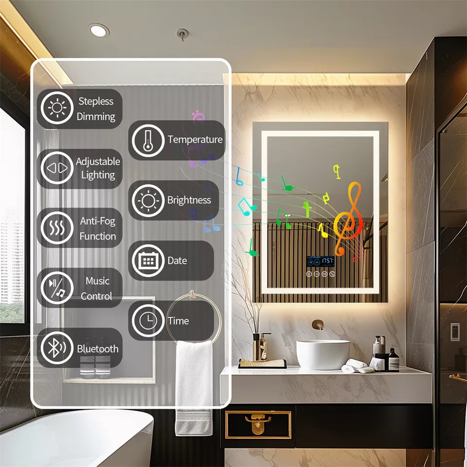 LED Bathroom Mirror with Anti-Fog, Bluetooth & Backlight