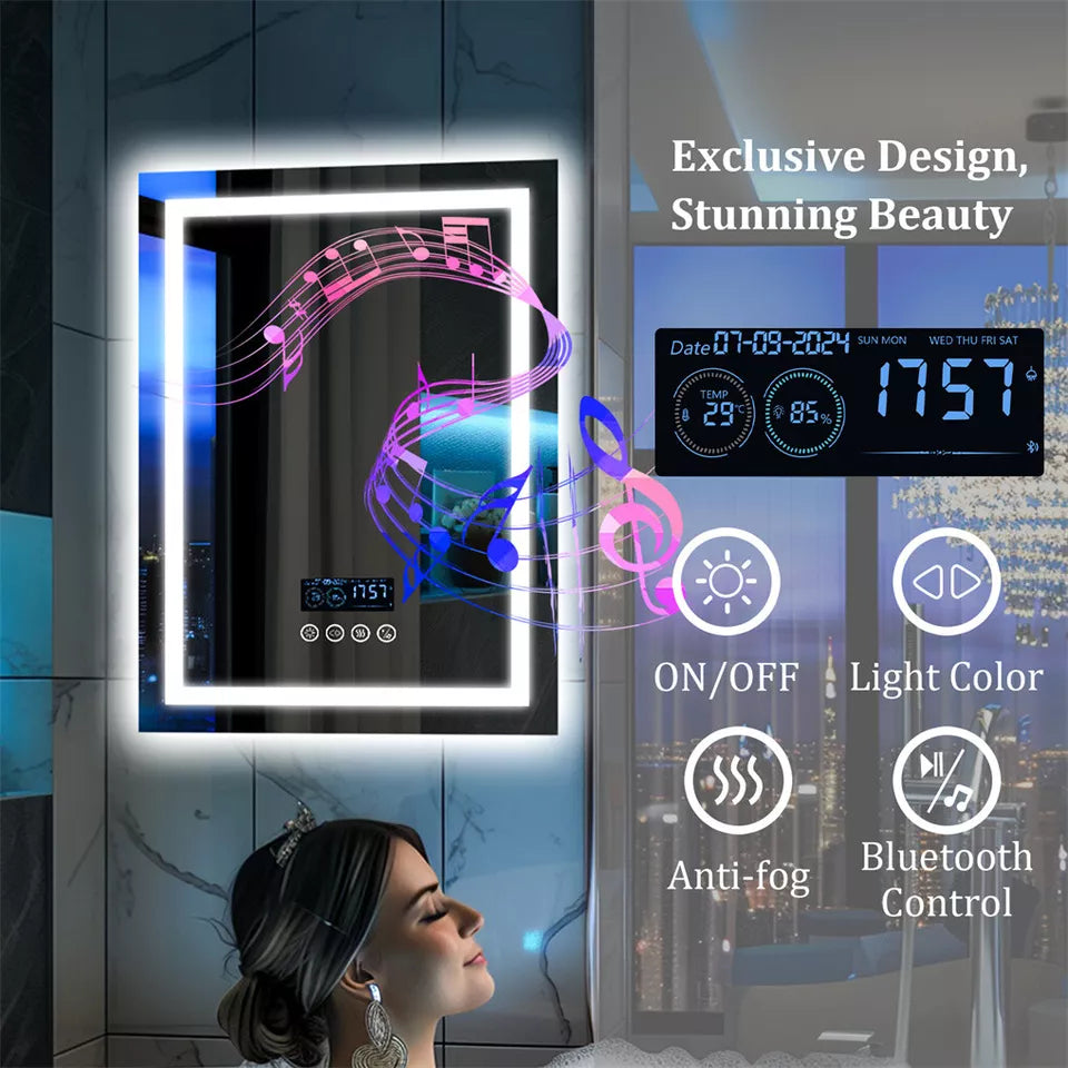 LED Bathroom Mirror with Anti-Fog, Bluetooth & Backlight