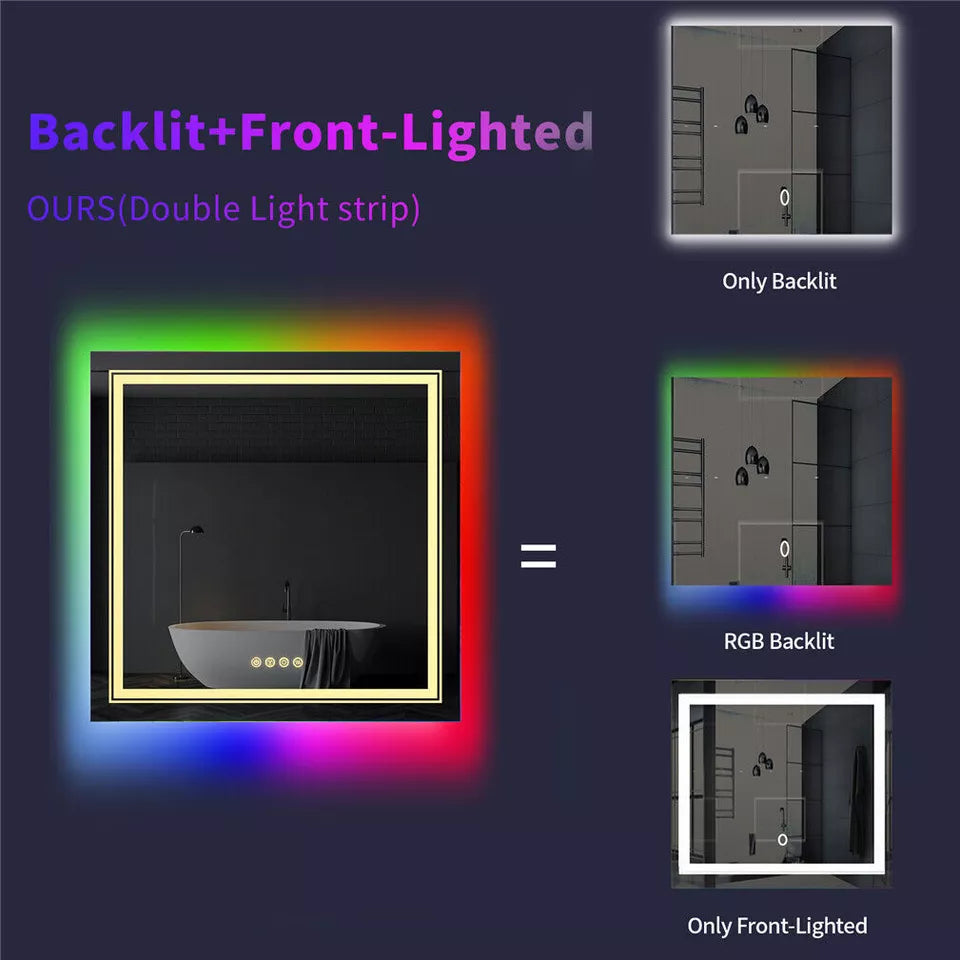 Double-Layer LED Bathroom Mirror with RGB & Anti-Fog