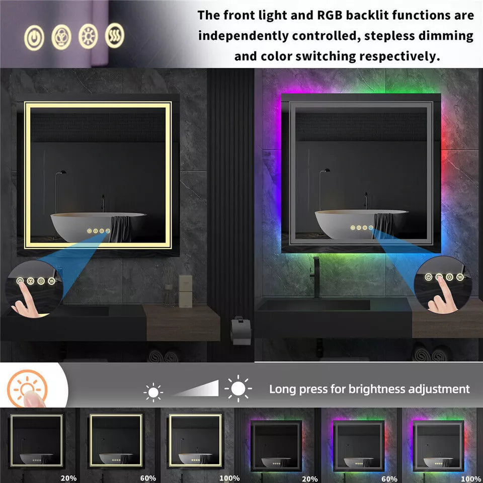 Double-Layer LED Bathroom Mirror with RGB & Anti-Fog