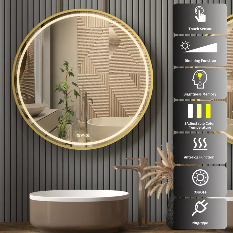 Round Dimmable LED Bathroom Mirror with Anti-Fog