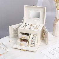 Jewelry Organizer Box Large-Capacity Storage 3 Layer With Mirror And Lockable For Her Earrings Rings Bracelet Necklaces Girl And Woman Anniversary Mother'S Day Valentines Gifts, (Pearl White)