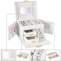 Jewelry Organizer Box Large-Capacity Storage 3 Layer With Mirror And Lockable For Her Earrings Rings Bracelet Necklaces Girl And Woman Anniversary Mother'S Day Valentines Gifts, (Pearl White)