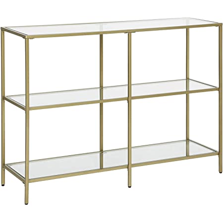 3 Tier Console Table with Tempered Glass Top Glass golden entryway table
