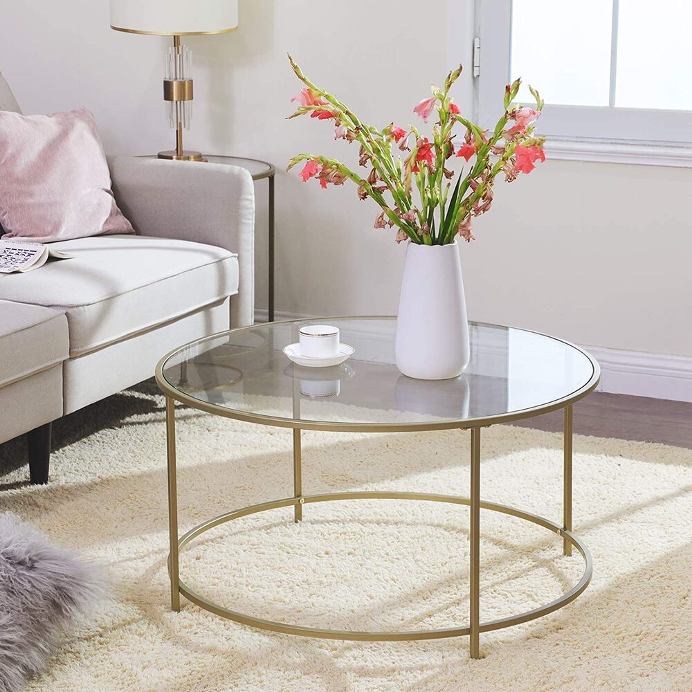 Round Glass Top Coffee Table with Metal Frame