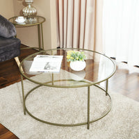 Round Glass Top Coffee Table with Metal Frame