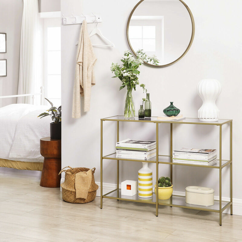 3 Tier Console Table with Tempered Glass Top Glass golden entryway table