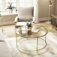 Round Glass Top Coffee Table with Metal Frame