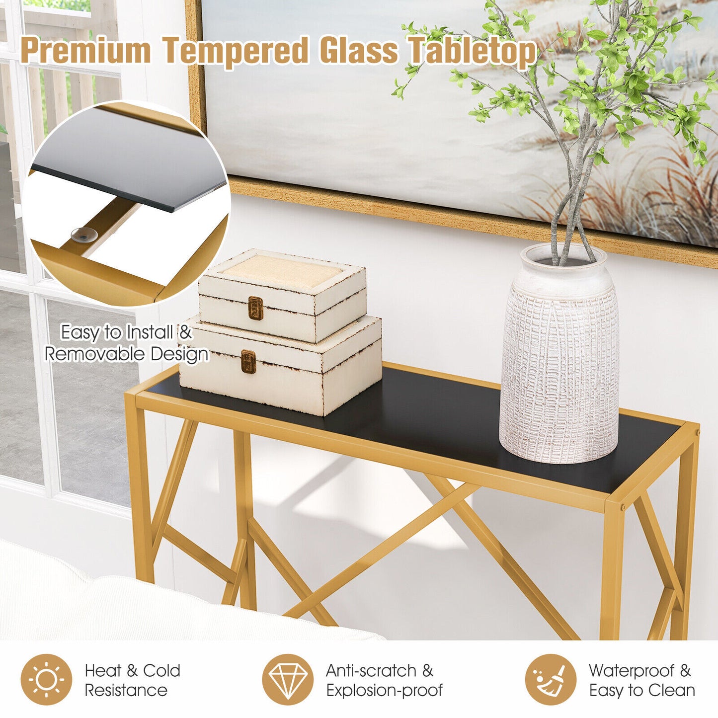 80cm Gold Console Table Modern Narrow Accent Display Entryway Table Hallway