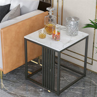 Luxury square side table marble stone-Black frame