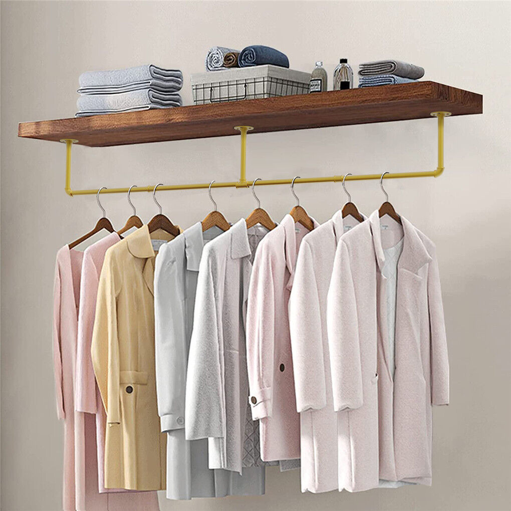 Heavy Duty Clothes Rack Wall Mounted Hanging Garment Rack Gold Metal Closet Rod