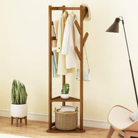 Wooden Clothes, Hat and Coat Rack 3 Layer Shelf and 9 Hooks