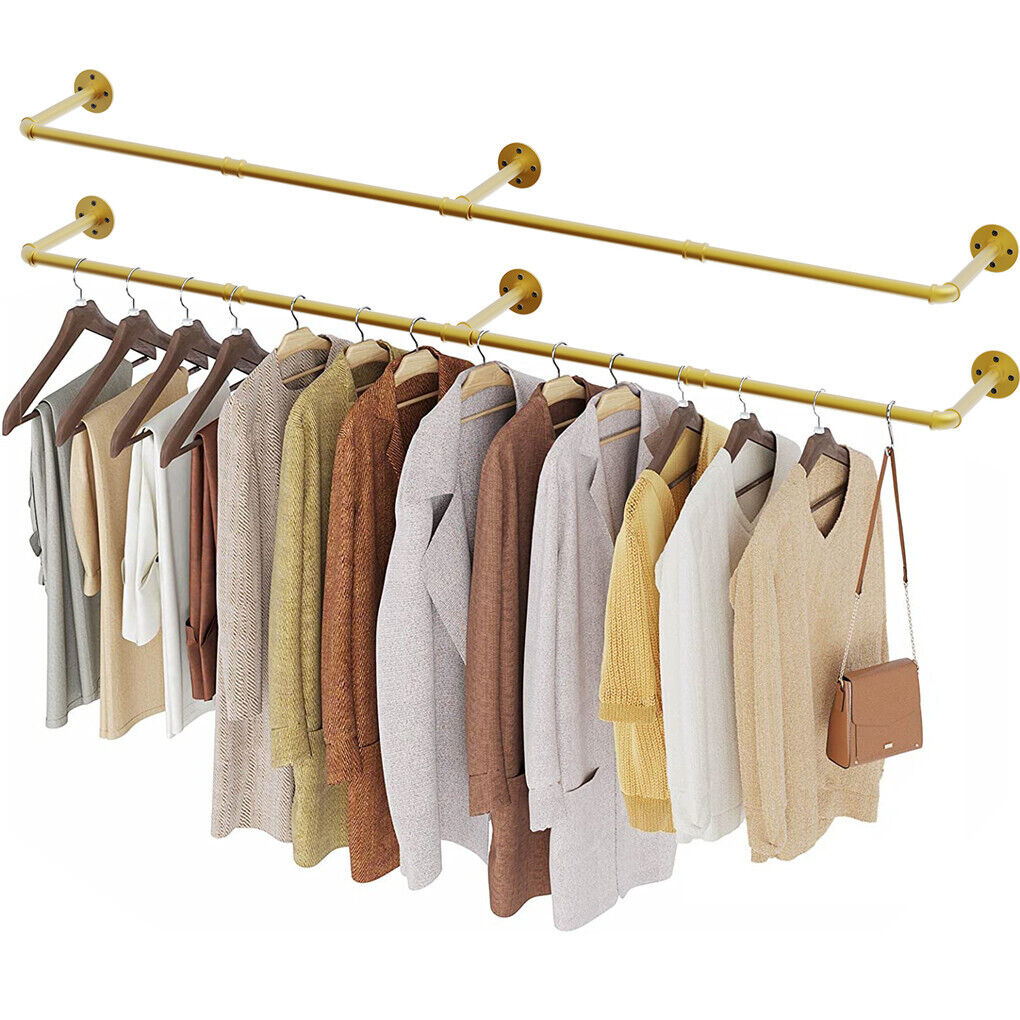 Heavy Duty Clothes Rack Wall Mounted Hanging Garment Rack Gold Metal Closet Rod