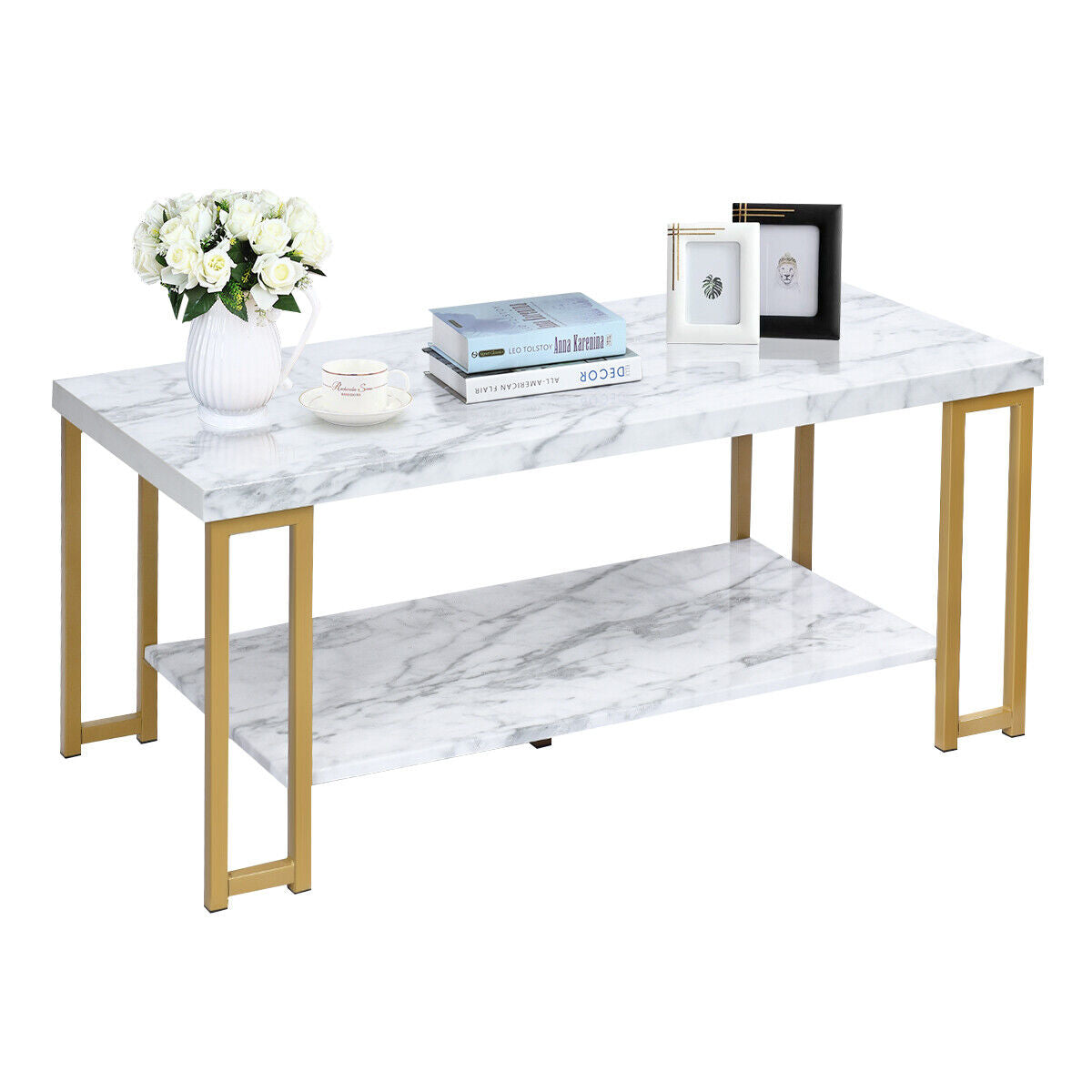 Marble Print rectangular Coffee Table for living room