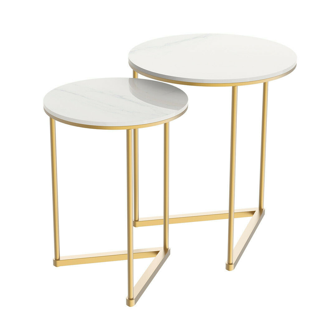 Fine Store - Round Nesting Coffee Table with Gold legs (set of 2)