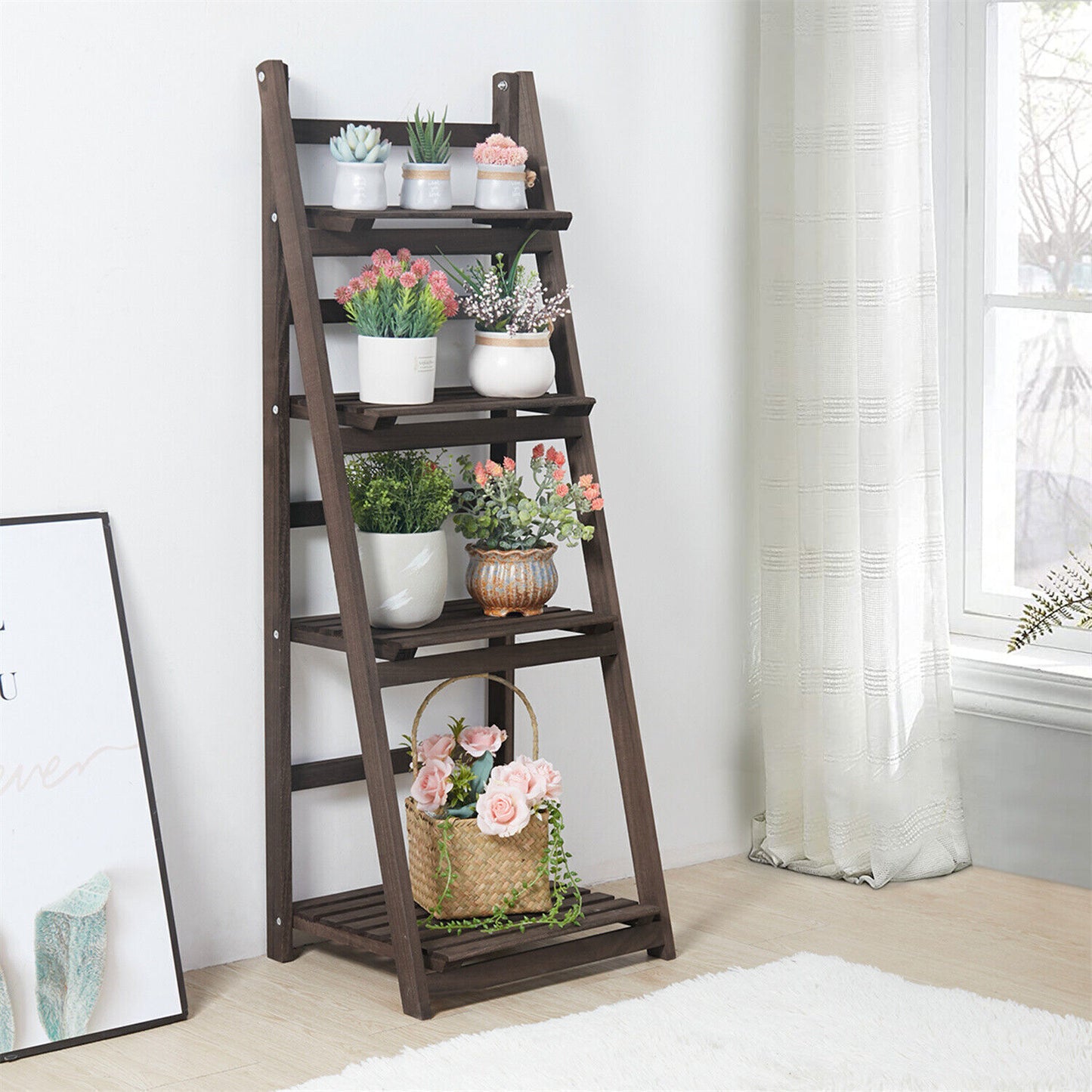 Foldable Ladder Shelf Plant Stand