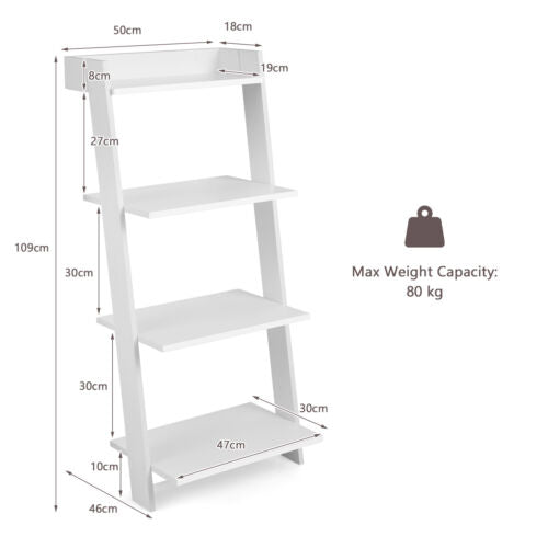 4-Tier Ladder Leaning Bookshelf and Plant Stand- white