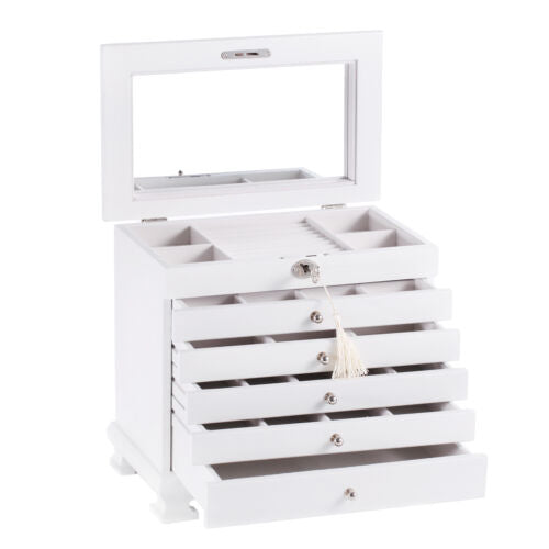 Large Wooden Jewellery Boxes Storage Organiser with mirror