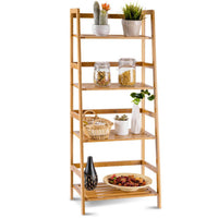Multifunctional 4 Shelf Bamboo Bookcase Ladder Plant stand