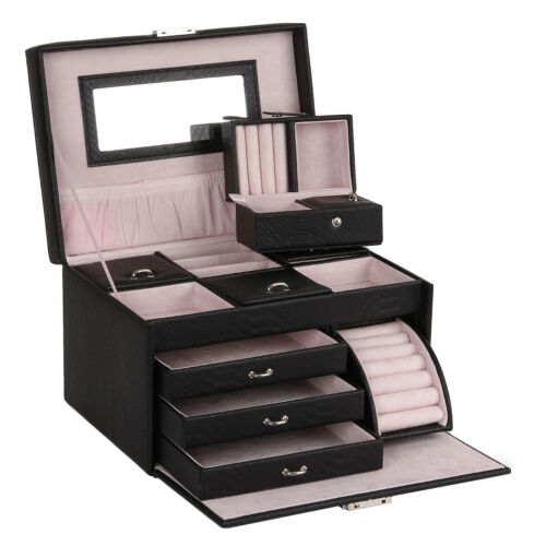Large Jewellery Box Storage Organiser with mirror-Black