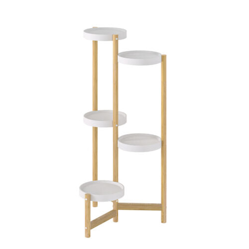 Bamboo Plant Stand with Storage Shelves for 5 Pots