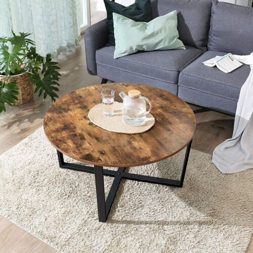 Wooden Round Coffee Table With Metal Frame