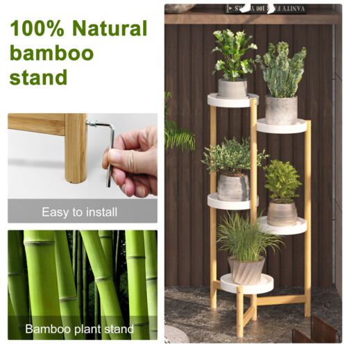 Bamboo Plant Stand with Storage Shelves for 5 Pots