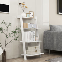 4-Tier Ladder Leaning Bookshelf and Plant Stand- white